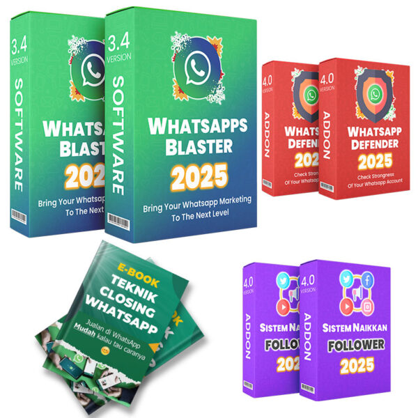 WA Blaster 2025 + 	WA Defender 2025 + Ebook Teknik Closing WS + Sistem Naikkan Follower 2025